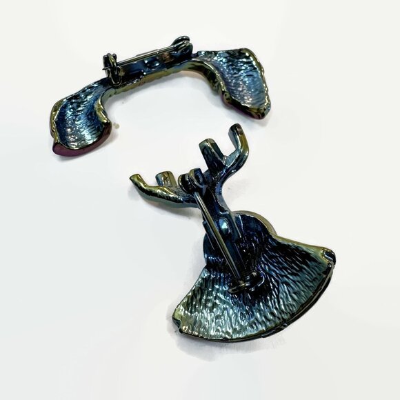 Phone Brooch, 2 Piece, Rhinestone, Iridescent, Rotary Dial, Vintage - Picture 2 of 3